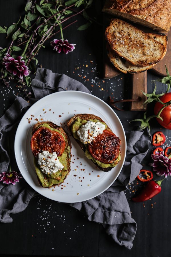 Easy Guacamole Toast with Thai Roasted Tomatoes www.climbinggriermountain.com