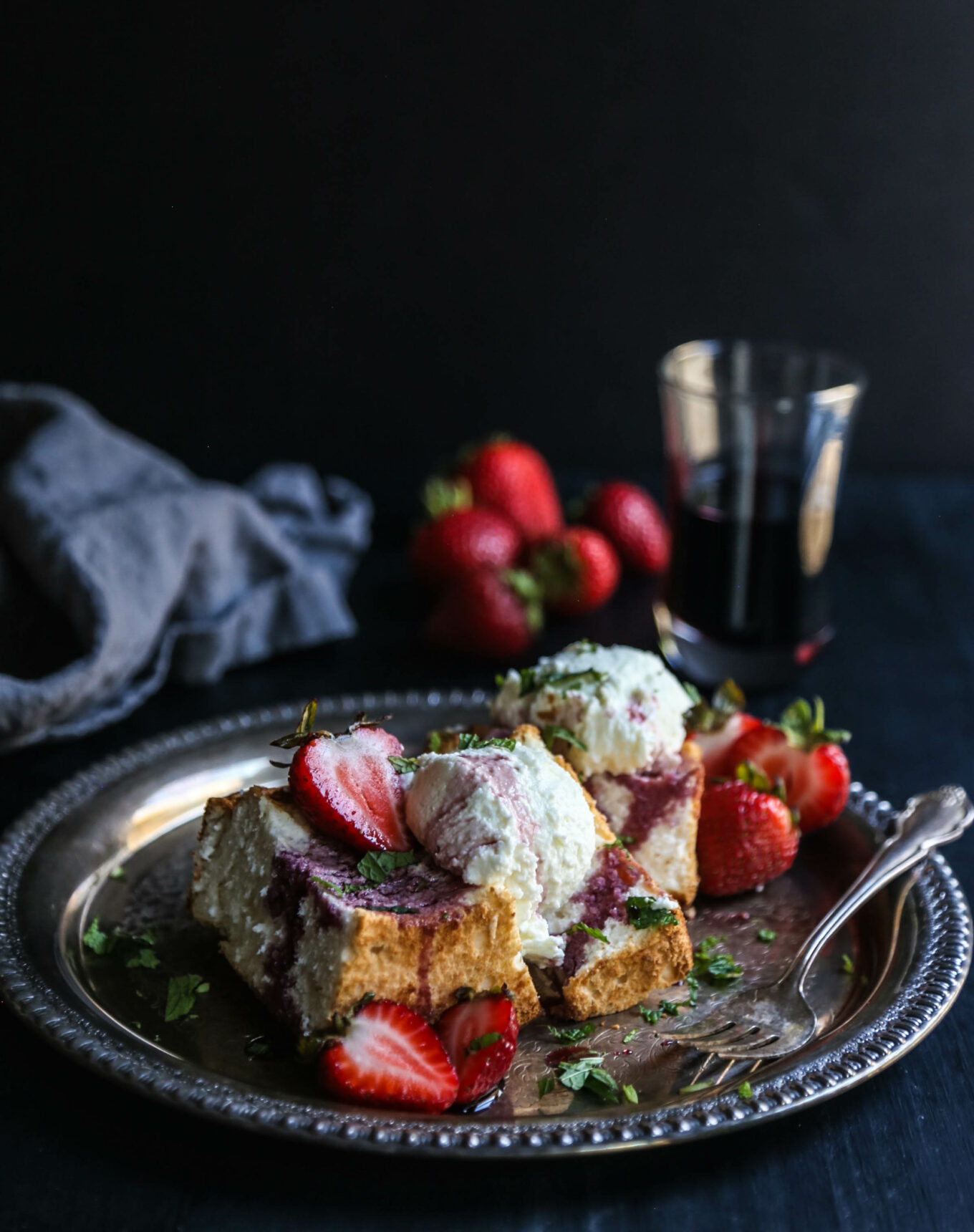 Goat Cheese Mousse Cakes with Bordeaux Soaked Strawberries