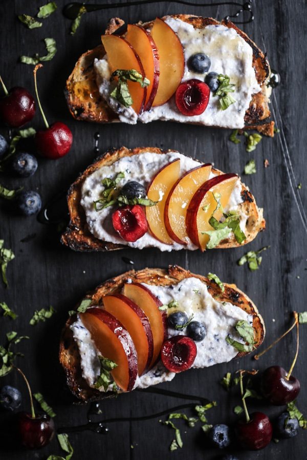 Cherry & Plum Toast with Blueberry Whipped Ricotta www.climbinggriermountain.com