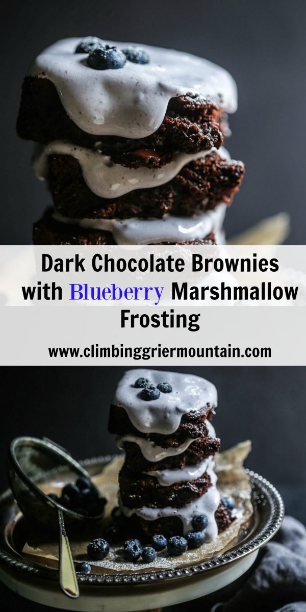 Dark Chocolate Brownies with Blueberry Marshmallow Frosting