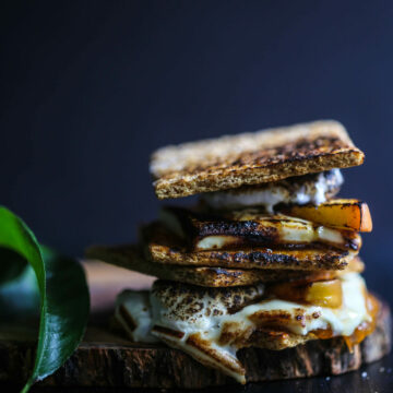 White chocolate peach s'mores with grilled peach and toasted marshmallow from The Curious Plate