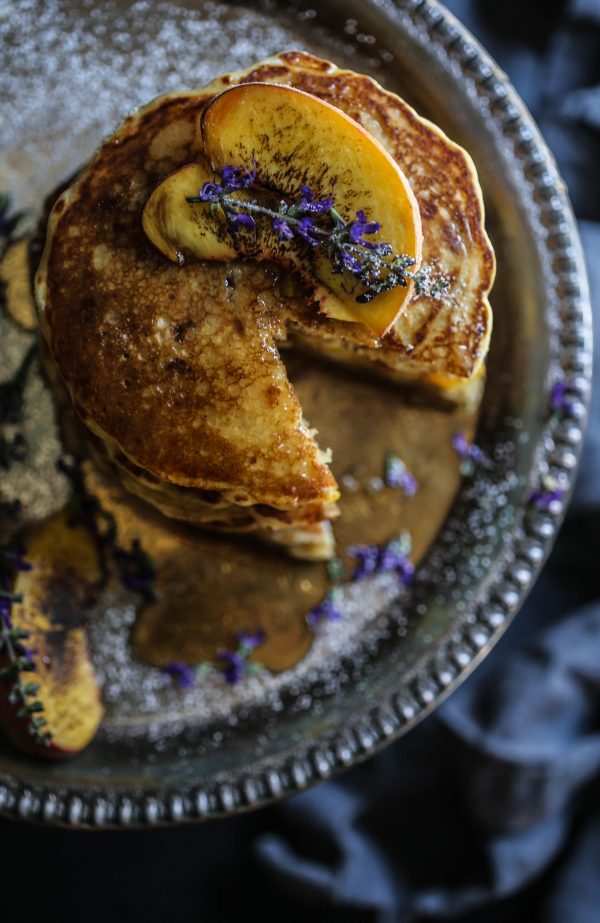 peach-bacon-pancakes-with-lavender-butter-syrup-www-climbinggriermountain-com