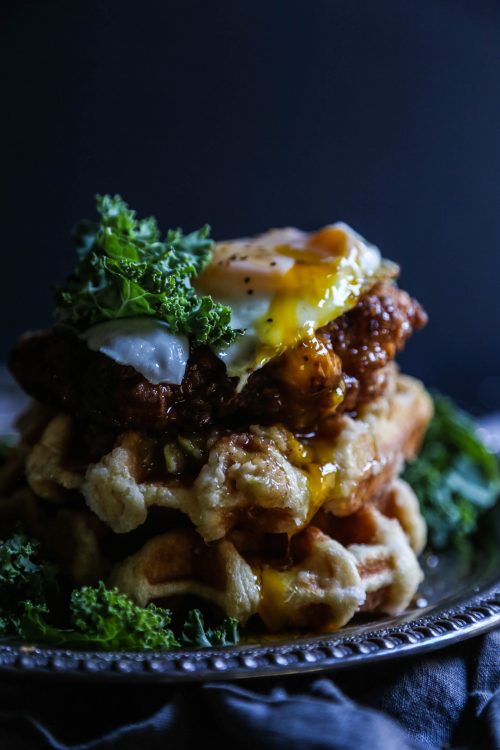Fried Chicken and Waffles with Apple Butter & Kale Slaw