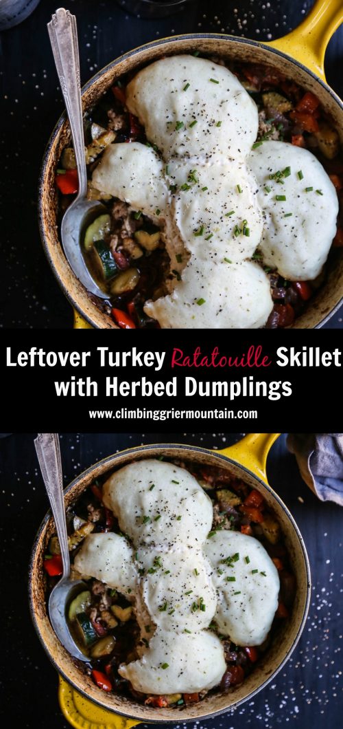 leftover-turkey-ratatouille-skillet-with-herbed-dumplings