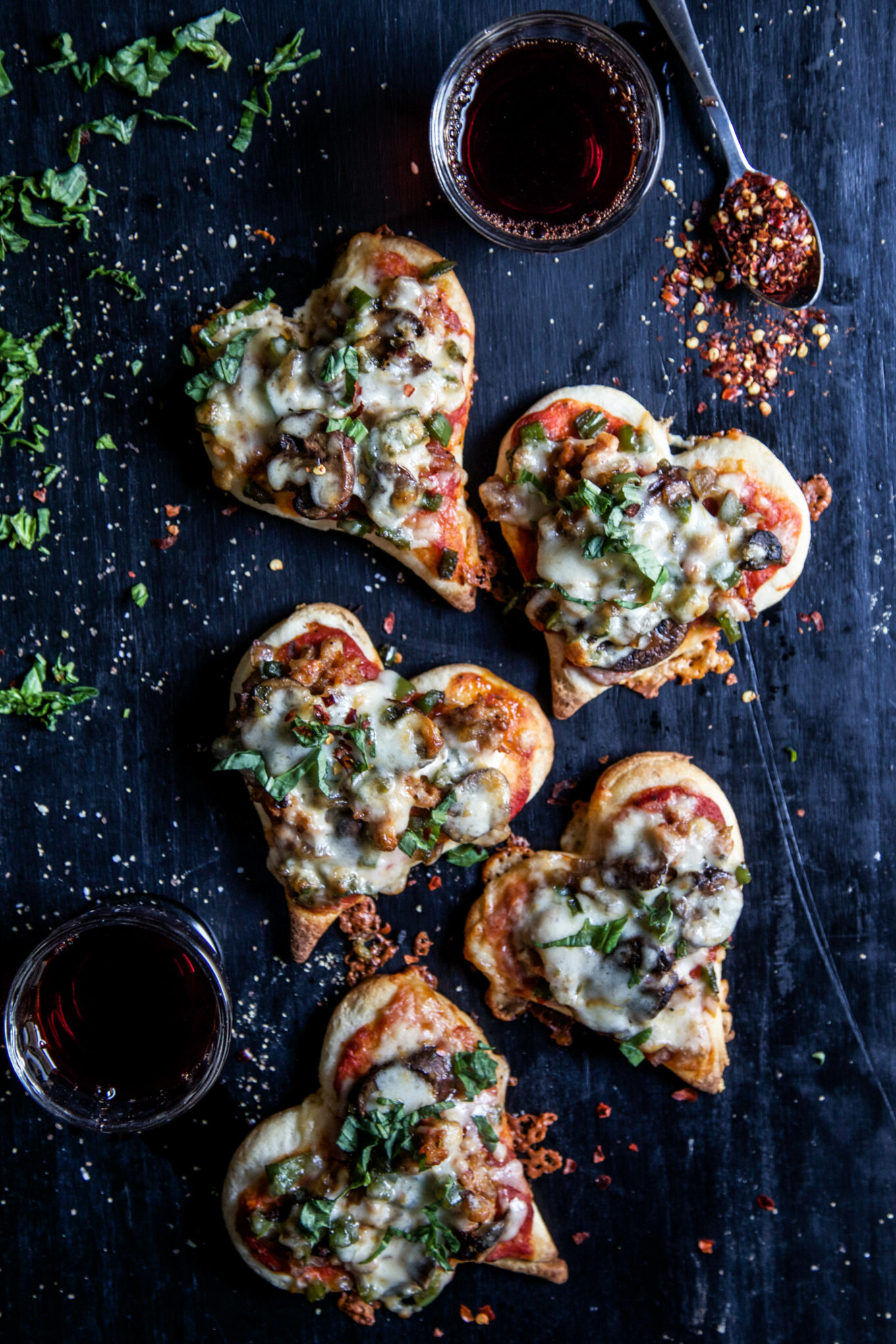 Mini Heart-Shaped Supreme Pizzas