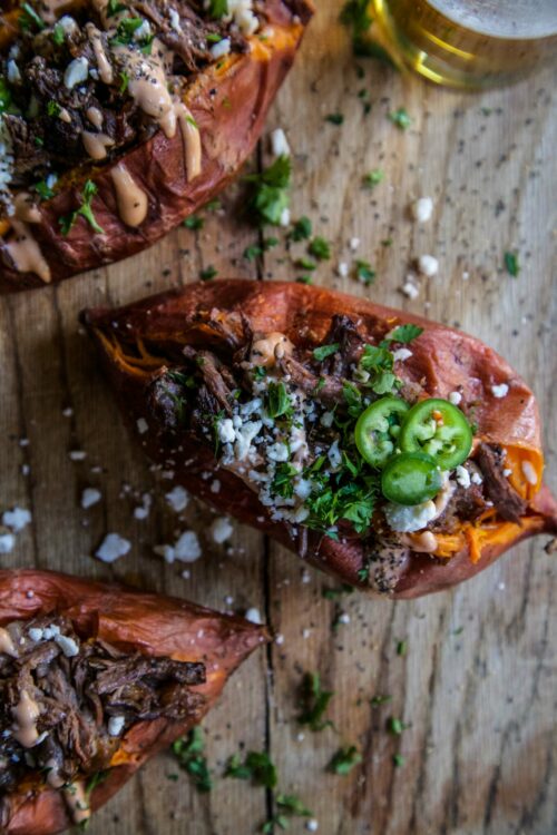 Korean BBQ Short Rib Stuffed Sweet Potatoes