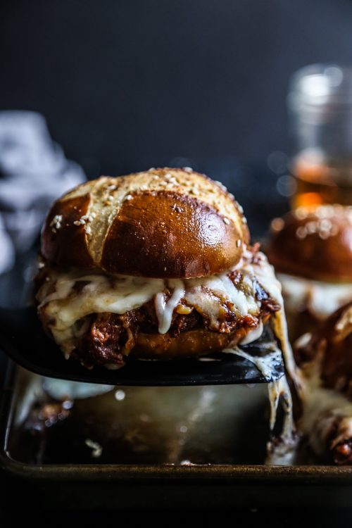 Oven Baked Pulled Pork Sliders with Beer Cheese Sauce www.climbinggriermountain.com I
