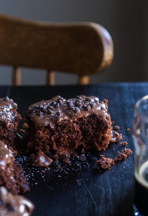 Chocolate Snack Cake with Guinness Ganache Frosting