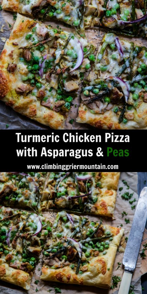 Turmeric Chicken Pizza with Asparagus  and Peas
