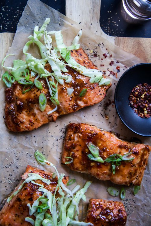 Baked Miso-Hoisin Salmon with Crunchy Slaw