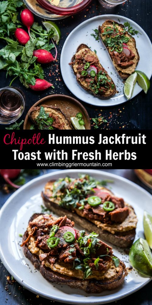 Chipotle Hummus Jackfruit Toast with Fresh Herbs