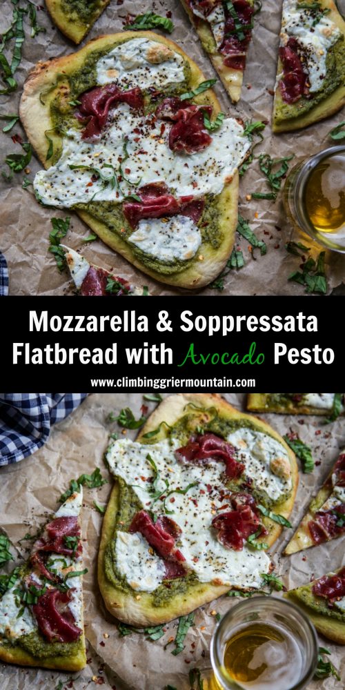 Mozzarella and Soppressata Flatbread with Avocado Pesto