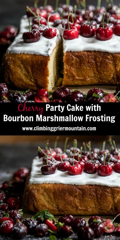 Cherry Party Cake with Bourbon Marshmallow Frosting