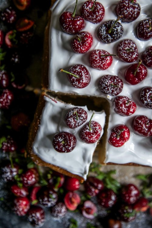 Cherry Party Cake with Bourbon Marshmallow Frosting