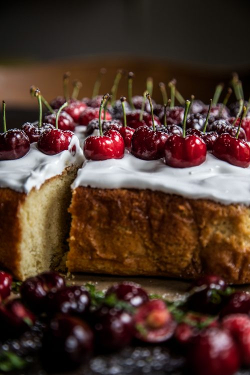 Cherry Party Cake with Bourbon Marshmallow Frosting