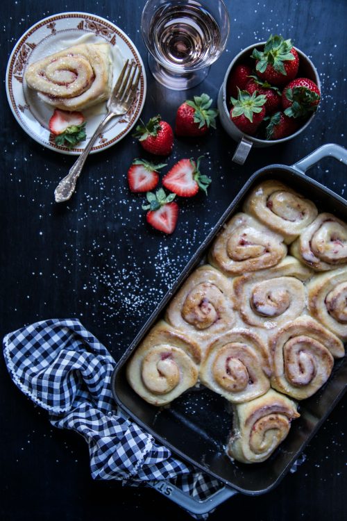 Easy Strawberry Cinnamon Rolls with Rosé Icing
