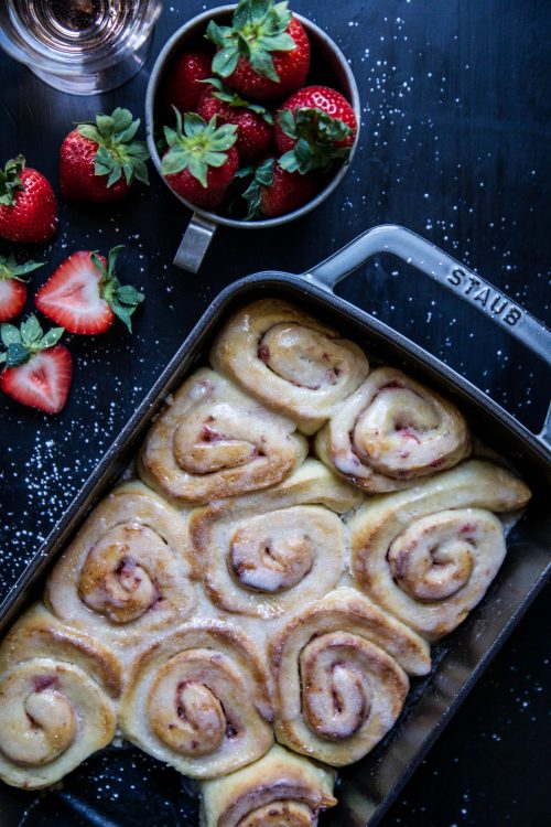 Easy Strawberry Cinnamon Rolls with Rosé Icing