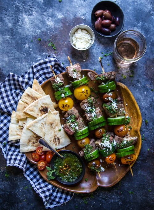 Grilled Lamb Skewers with Turkish Chimichurri