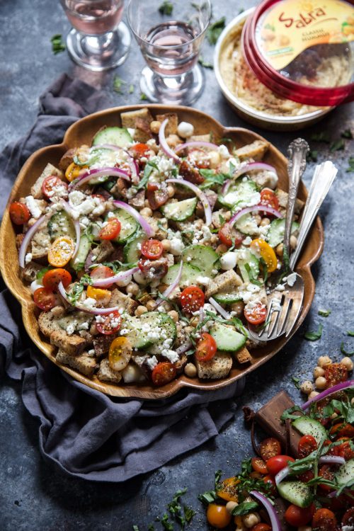 Chickpea Panzanella with Hummus Vinegar Dressing