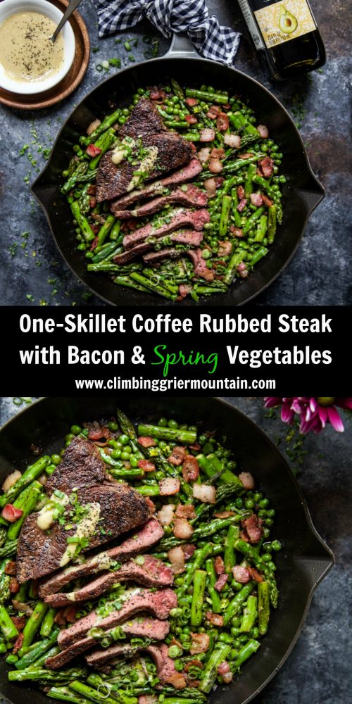 One Skillet Coffee Rubbed Steak with Bacon