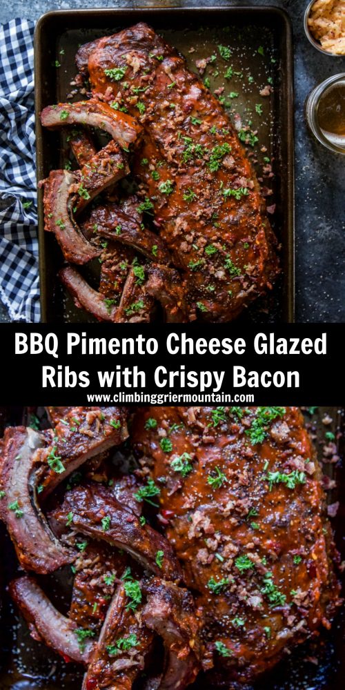 BBQ Pimento Cheese Glazed Ribs with Crispy Bacon