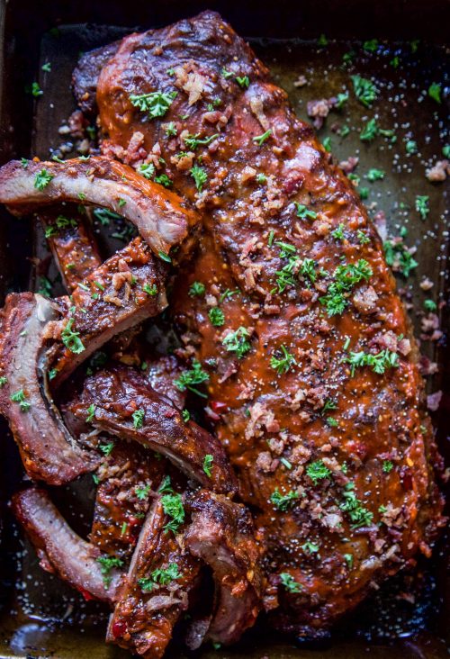 BBQ Pimento Cheese Glazed Ribs with Crispy Bacon