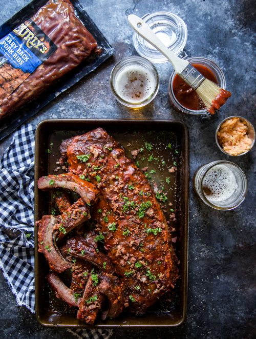 BBQ Pimento Cheese Glazed Ribs with Crispy Bacon