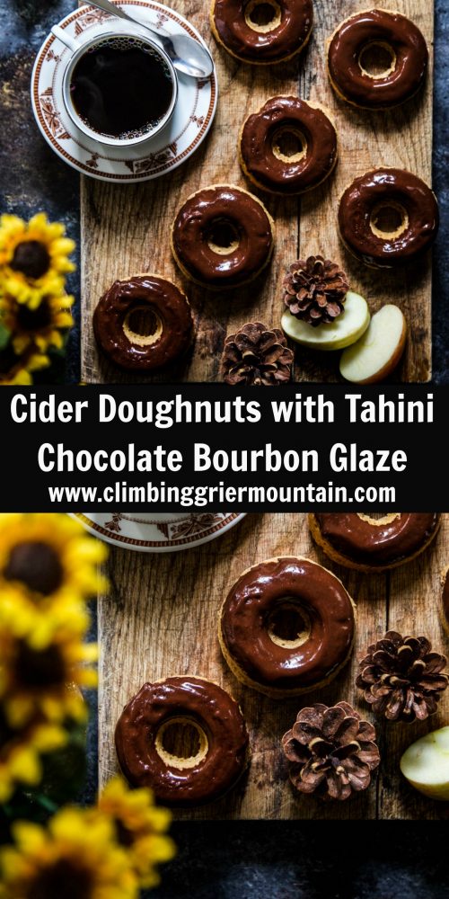 Cider Doughnuts with Tahini Chocolate Bourbon Glaze