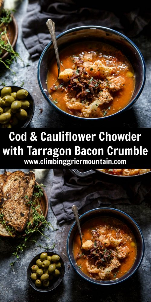 Cod & Cauliflower Chowder with Tarragon Bacon Crumble