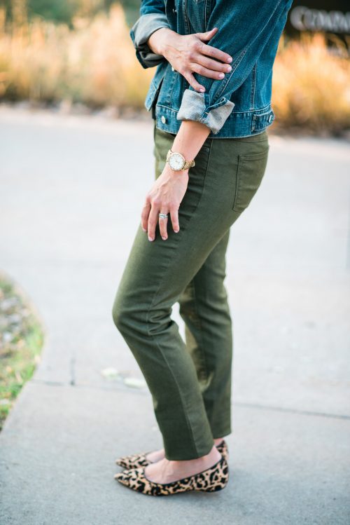 J. Crew seamed motorcycle pant olive green