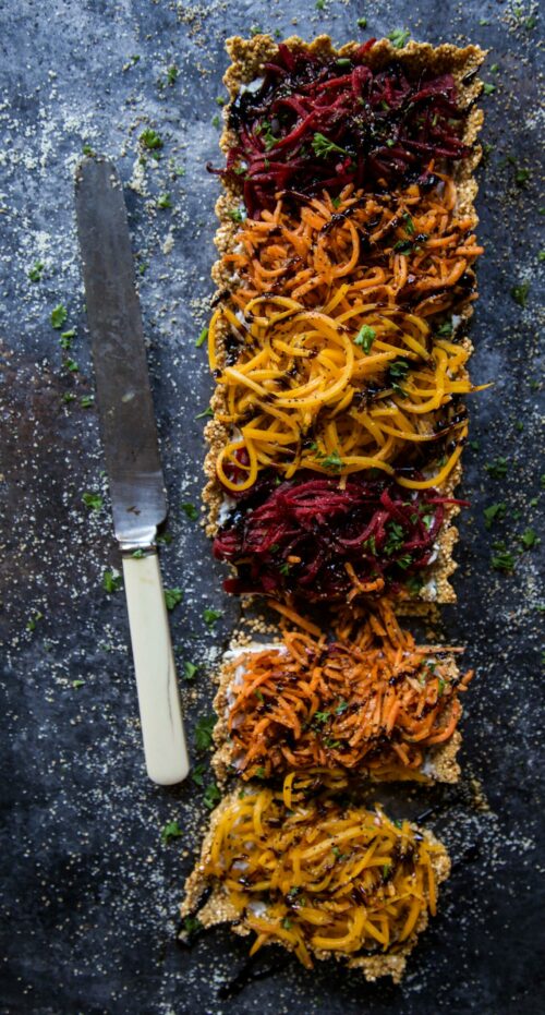 Harvest Vegetable Noodle Tart with Quinoa Crust