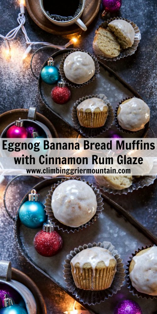 Eggnog Banana Bread Muffins with Cinnamon Rum Glaze