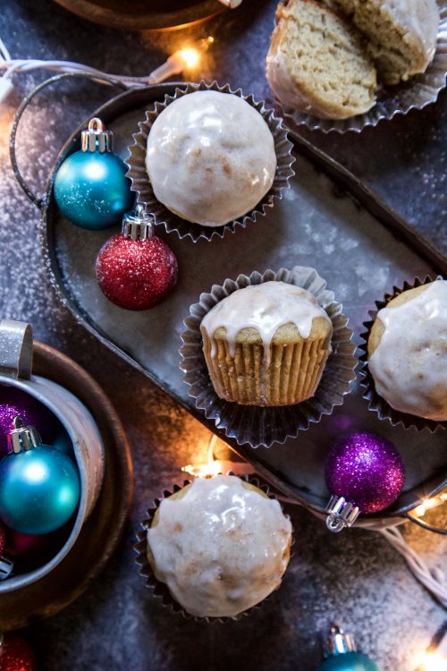 Eggnog Banana Bread Muffins with Cinnamon Rum Glaze