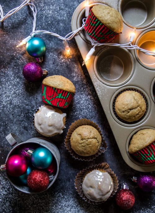 Eggnog Banana Bread Muffins with Cinnamon Rum Glaze