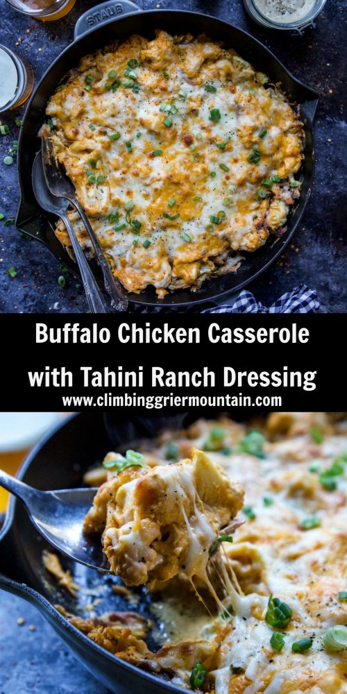 Buffalo Chicken Casserole with Tahini Ranch Dressing