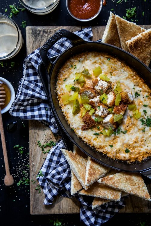 Hot Chicken Dip with Honey Toasts