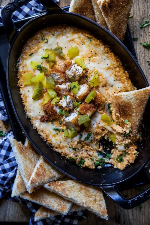 Hot Chicken Dip with Honey Toasts
