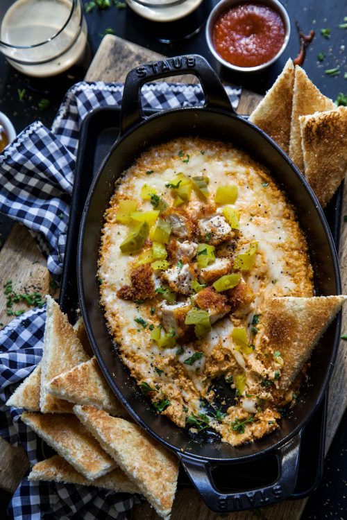 Hot Chicken Dip with Honey Toasts