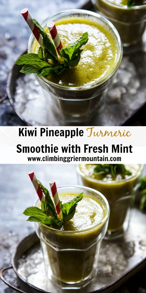 Kiwi Pineapple Turmeric Smoothie with Fresh Mint
