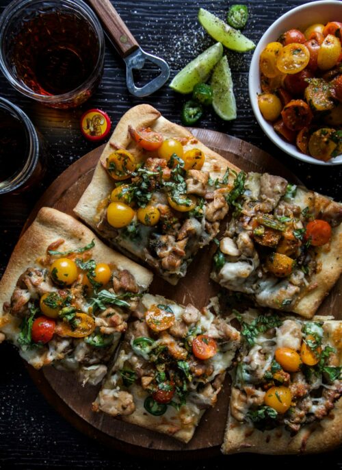 Spicy Basil Chicken Flatbread with Thai Salsa