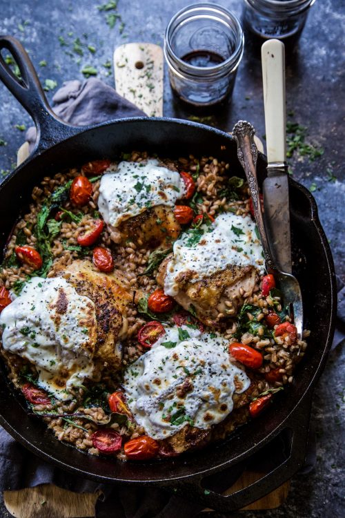 Chicken and Farro Skillet with Miso Cream Sauce