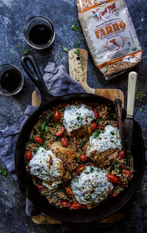 Chicken and Farro Skillet with Miso Cream Sauce