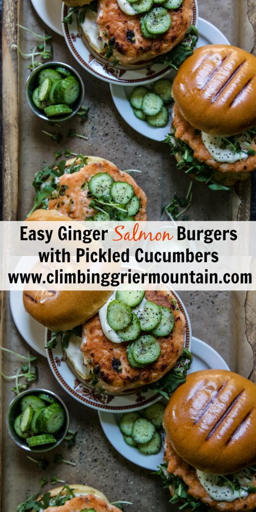 Easy Ginger Salmon Burgers with Pickled Cucumbers