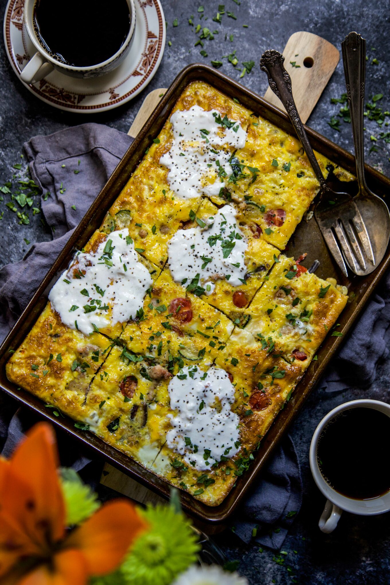 Everything' sheet pan frittata (vegetable frittata) - Scrummy Lane