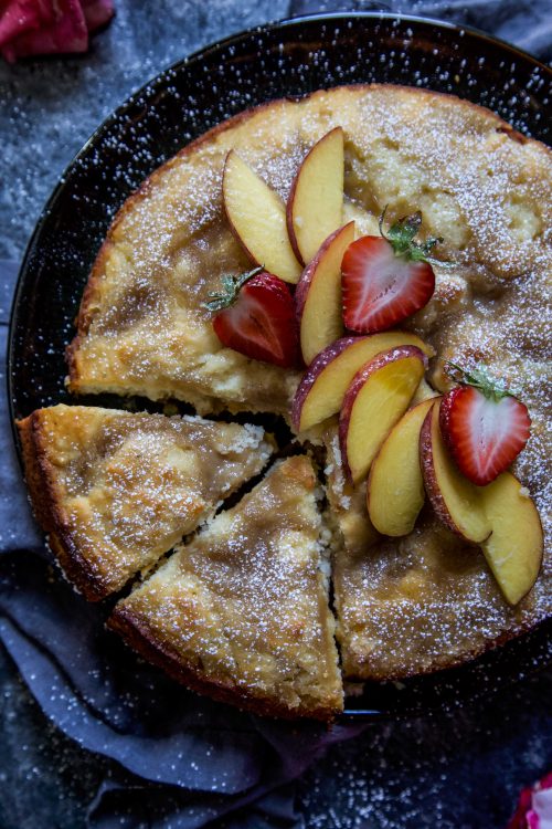 Strawberry and Peach Tahini Cake