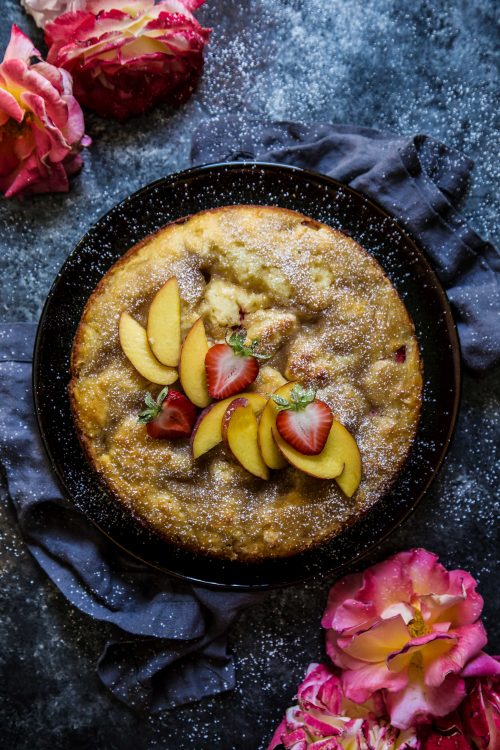 Strawberry and Peach Tahini Cake