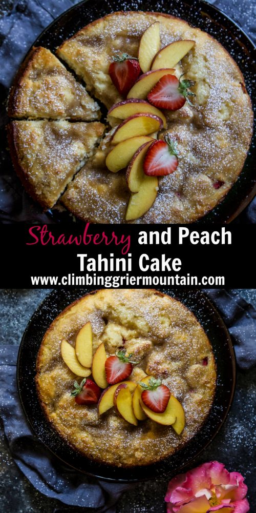 Strawberry and Peach Tahini Cake