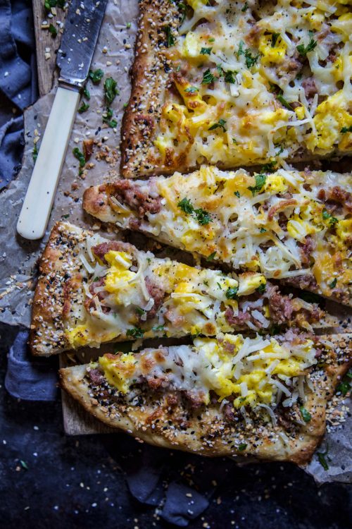 Breakfast Pizza with Everything Bagel Crust