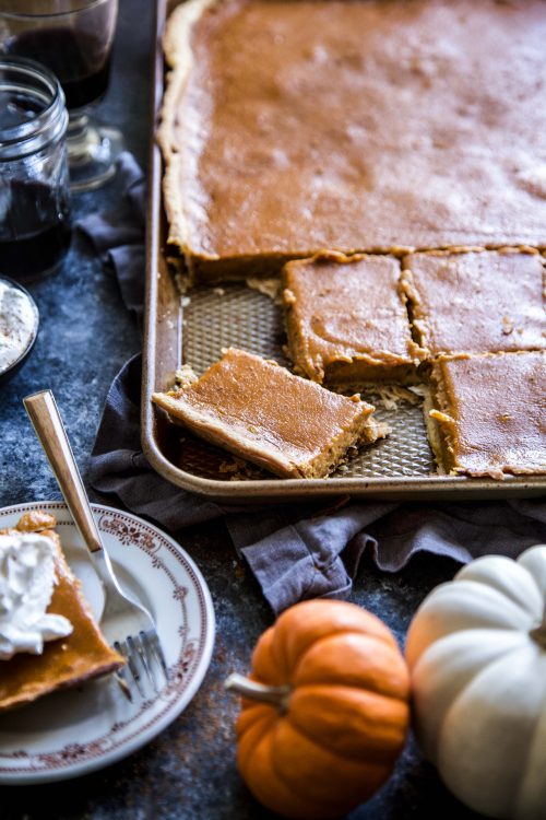 Slices of pumpkin pie bars.