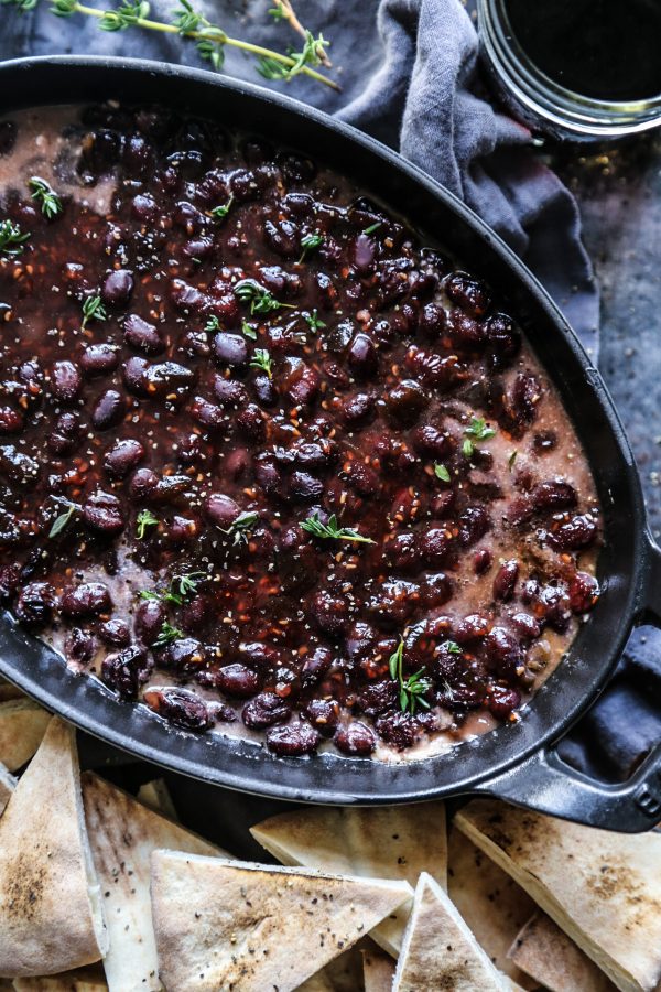 Raspberry Chipotle Black Bean Gratin